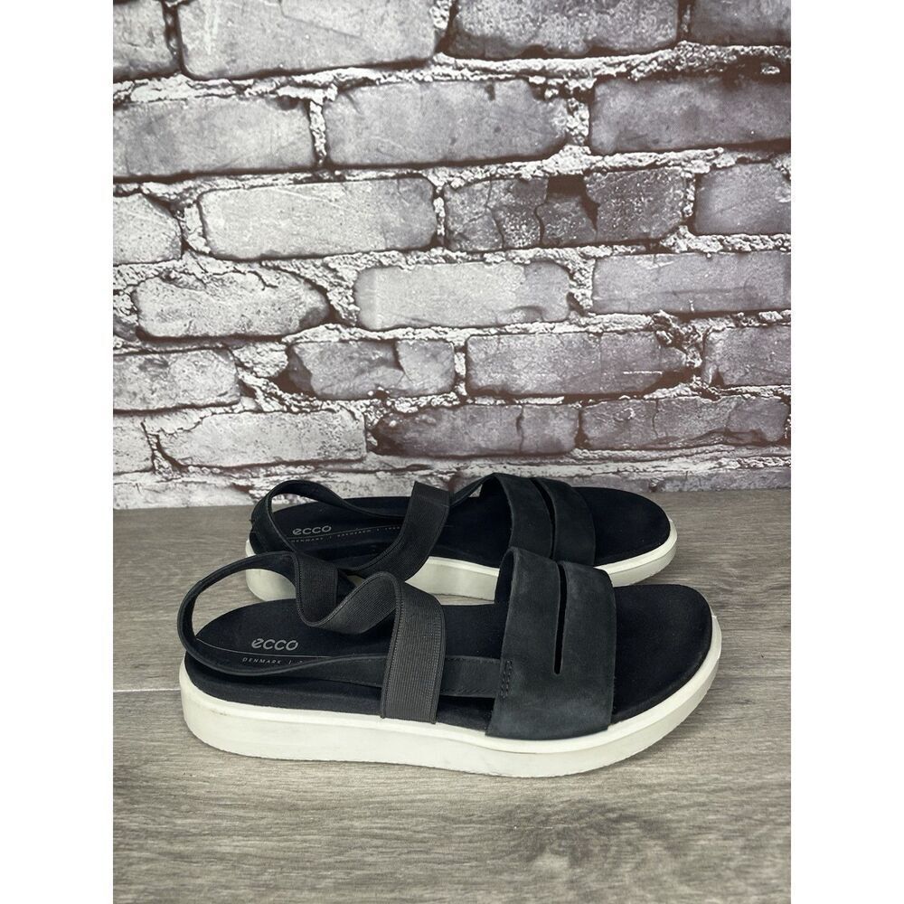 ECCO Yuma Black Nubuck Leather Stretch Wedge Strappy Sandals Women 41EU/10.5M US - Picture 3 of 16